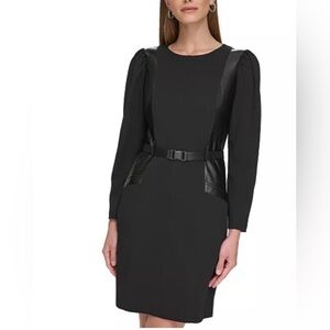 Faux Leather side Panels DKNY Gorgeous Dress NWT